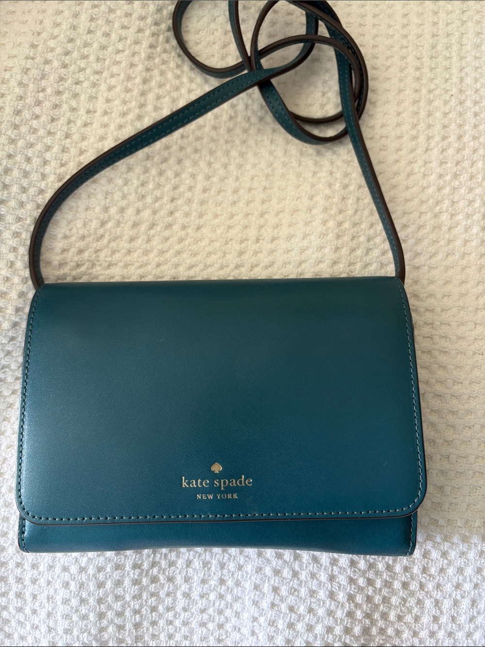 kate spade Teal Leather Crossbody Bag with Gold Logo